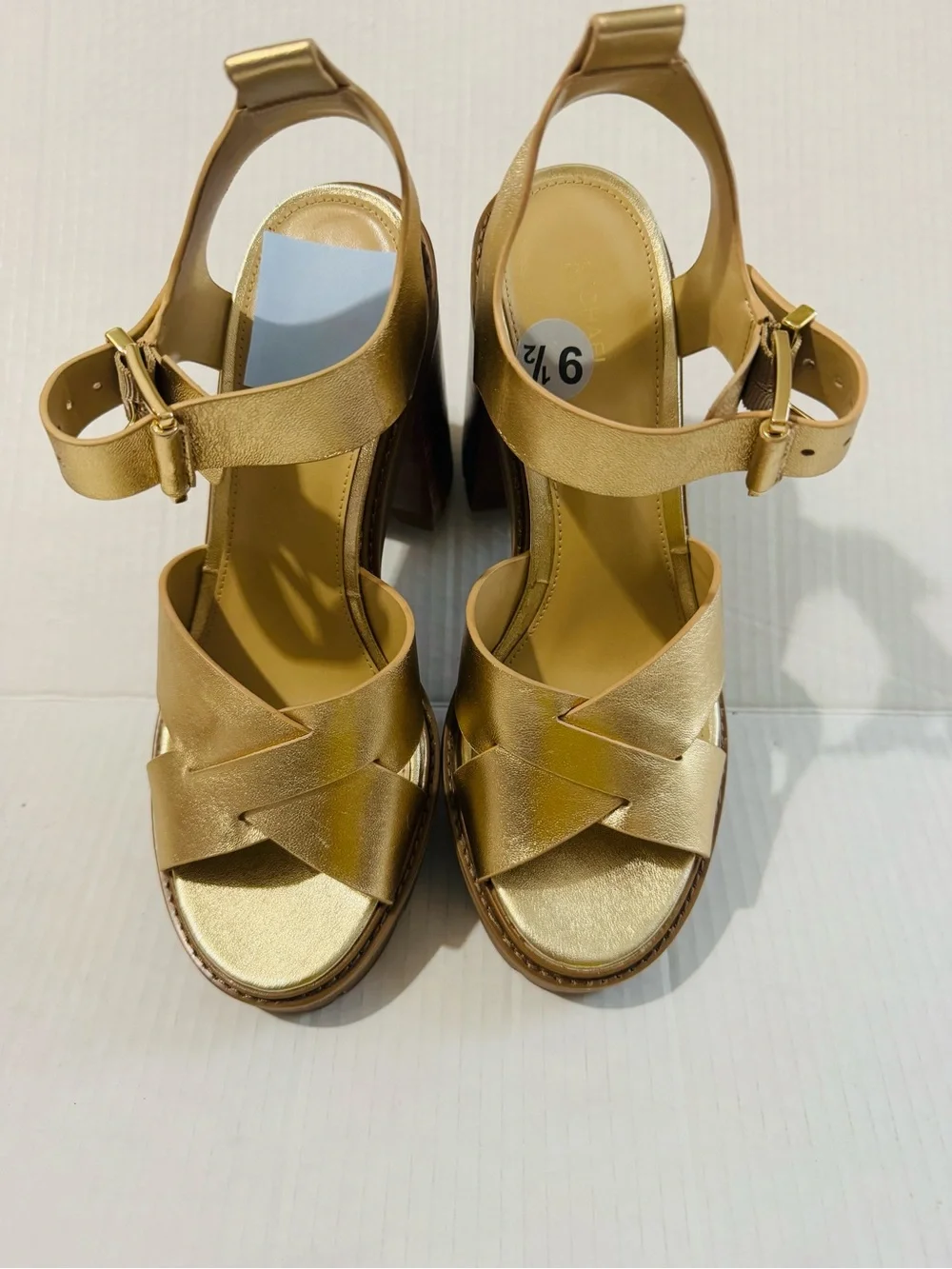 MICHAEL Michael Kors Gold Leather Wedge Sandals size 9.5